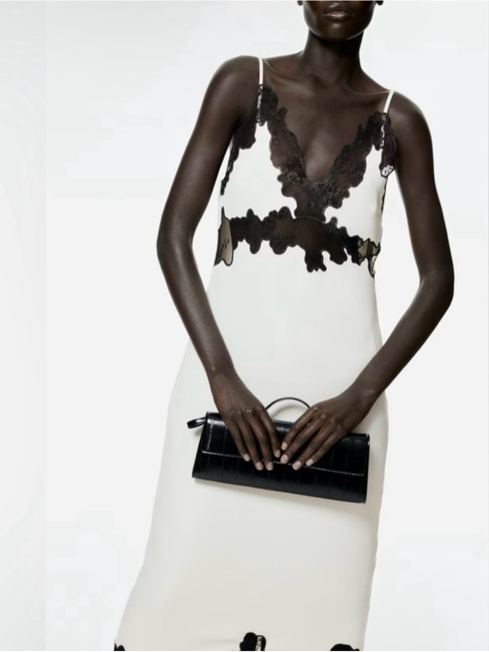 H&M NWT LACE-TRIMMED SLIP CREAM AND BLACK DRESS SIZE SMALL